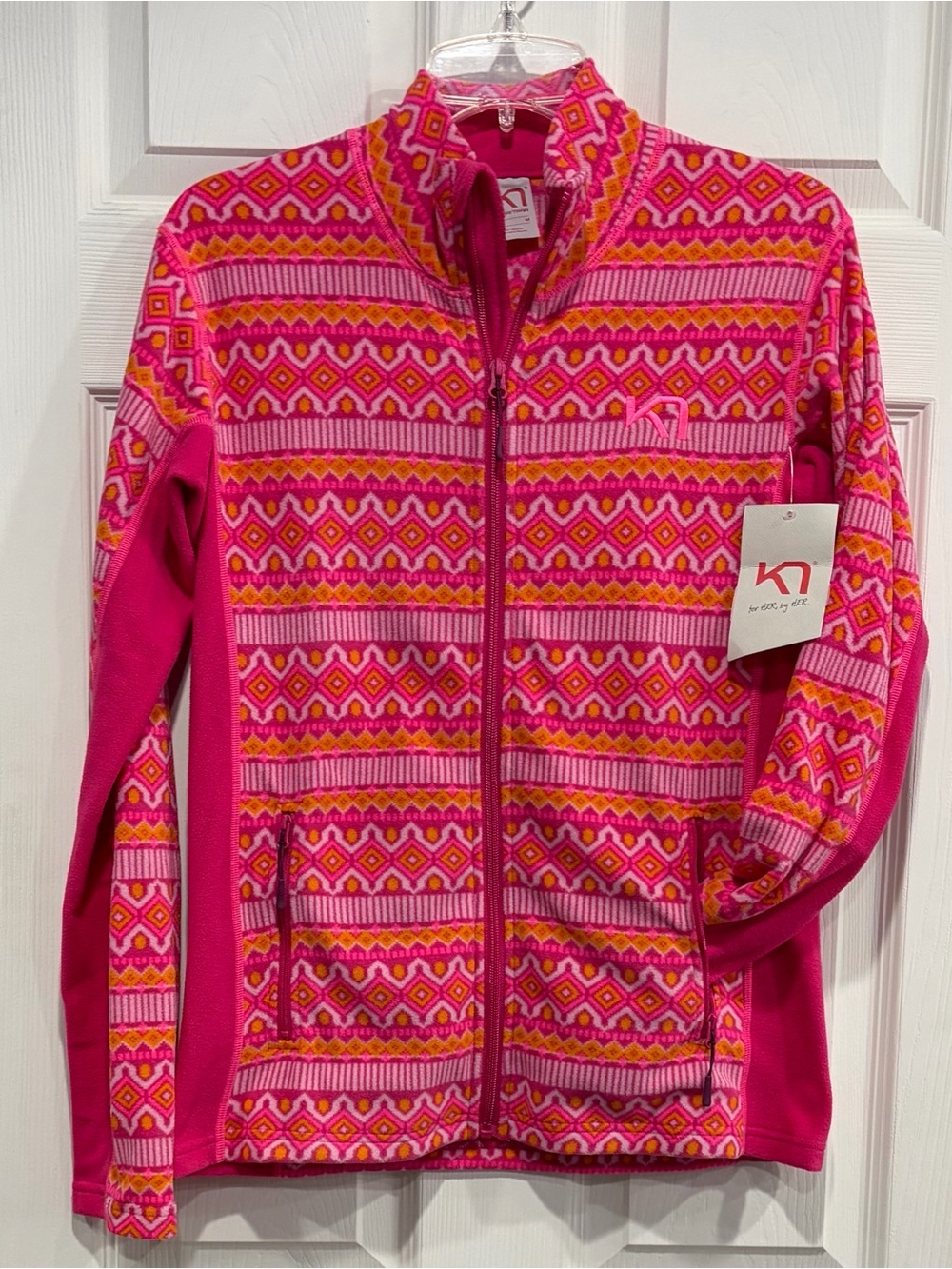 Kari Traa Women's Medium Olga Fleece Jacket Berry Pink Pattern NWT Zip Pockets